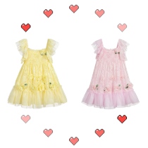 High-end foreign trade Girl Flower Skirt Girl dress dress Princess dress cotton suspender pink skirt (Small Happiness)