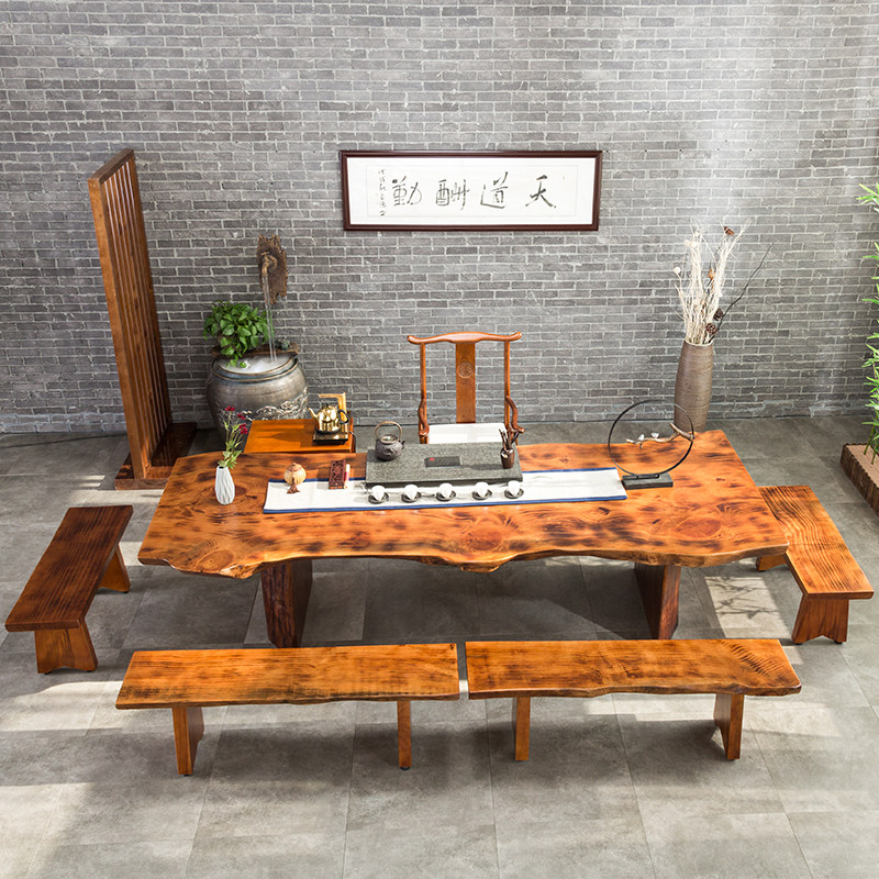 Solid wood tea table New Chinese log large plate Gongfu tea table and chairs combination minimalist modern living room tea tea tea consolidation
