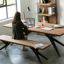 American large loft conference table Long table Simple modern solid wood table Wrought iron long table Industrial style office desk