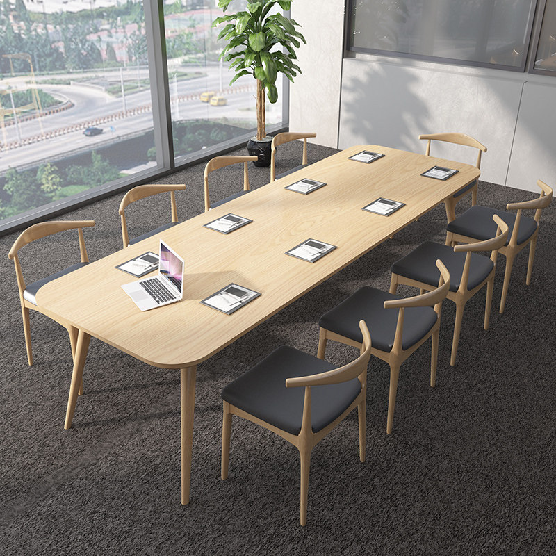 Creative Modern Table Office Atmospheric Fashion Conference and Chair Combination Customized All-Live Wood Staff Negotiation Table