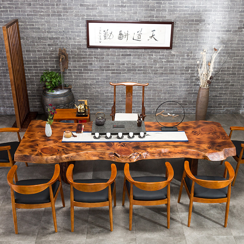 Solid wood tea table New Chinese log large plate Gongfu tea table and chairs combination minimalist modern living room tea tea tea consolidation