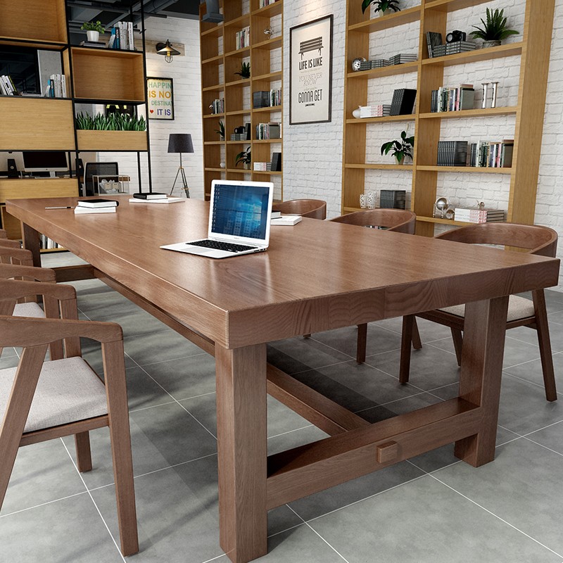 loft Nordic solid wood conference table long table modern minimalist meeting room for table and chairs combined large table bench