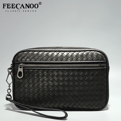 Сумка с петлей на руку, плетеная вместительная и большая маленькая сумка клатч, цепочка с молнией для отдыха, из натуральной кожи