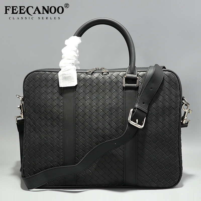 Hand Woven Handbag Woven Tote Bag Genuine Leather Briefcase Casual Single Shoulder Diagonal Satchel Tyre Leather Man Bag-Taobao