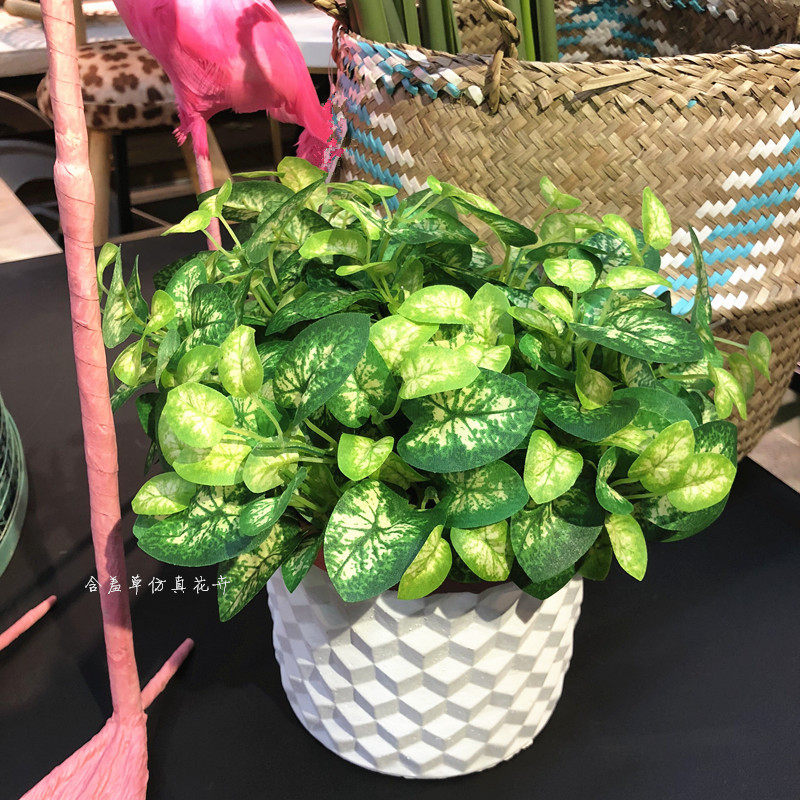 New simulation green plant flower taro leaves mini small leaves multi-fork white taro leaves plant wall flower arrangement with leaves home decoration