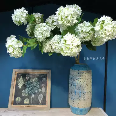 High-end simulation hydrangea fake flower three-headed wooden hydrangea wedding decoration silk flower home soft decoration placement flower floor flower