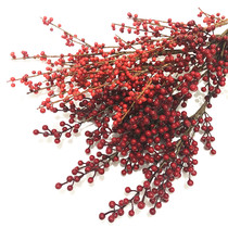 Simulation single-branch Holly fruit red fruit Christmas fruit home decoration hotel soft-fitting hair-rich fruit flower arrangement with fruit