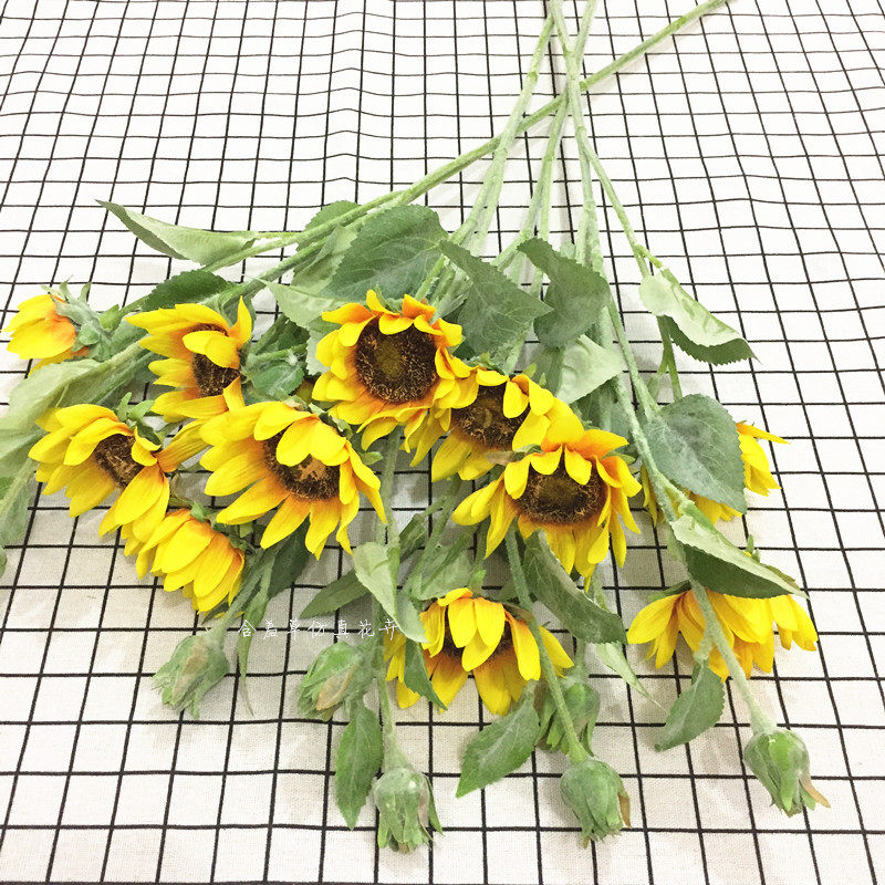 Pastoral simulation sunflower single branch flocking sunflower home decoration simulation flower soft decoration with flower art