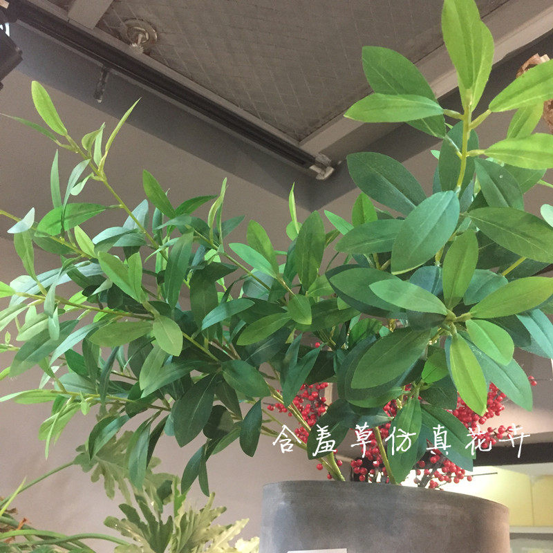 High-end simulation of green plants single olive branches forky cuckoo leaves fresh green leaf branches decorated flower decoration
