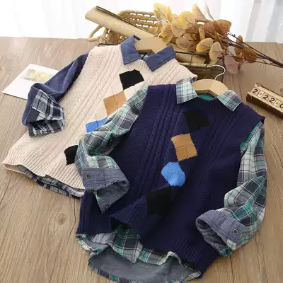 Boys knitted sweater vest vest spring and autumn 2021 new outer wear tide big children's Western school children's horse clip