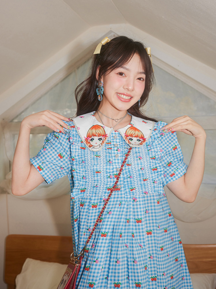 昭和美少女とフルーツドールの衿プリントレースワンピース tntntutu
