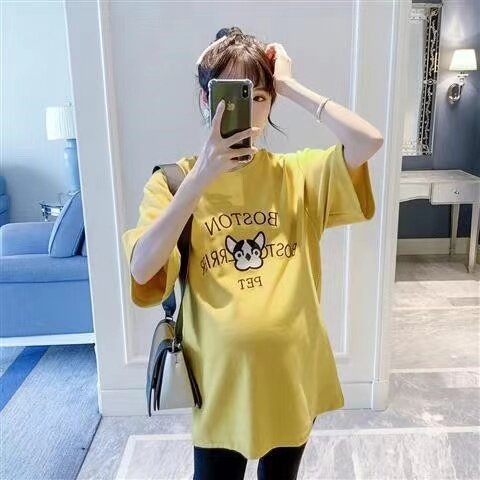 Pregnancy Woman Dress Summer Dress Pure Cotton Short Sleeve T-shirt Han Edition Pregnant Woman 2021 Summer Large Size Suit Stylish Half Sleeve Undershirt
