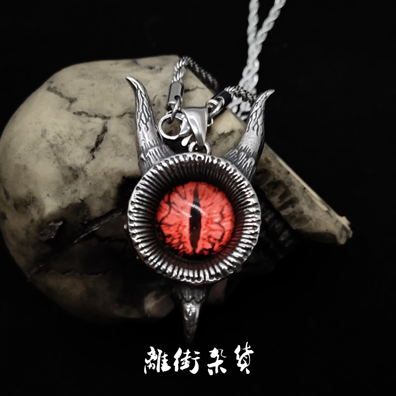 Off the Street】Open the Devil's Eye Red Eye Titanium Steel Pendant Evil God Necklace Curious Dark Creature Horn Blood Eye Off the Street】Open the Devil's Eye Red Eye Titanium Steel Pendant Evil God Necklace Curious Dark Creature Horn Blood Eye