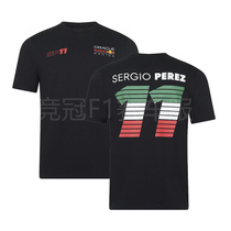 2023 new F1 racing suit short-sleeved t-shirt mens black Perez Red Bull summer white cotton round neck t custom