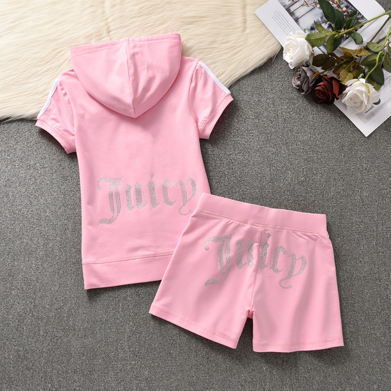 Korean Summer Pure Cotton Women's Short-Sleeved Shorts Hooded Casual Sportswear Set Slim-Fit Zipper Sweatshirt with Rhinestone Cardigan