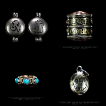 Nepal Tibetan silver inlaid gemstone ring antique antique collection Tibetan Buddhist temple dedicated to old Buddha statues