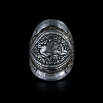 Naxis collection of Tibetan Buddhism sterling silver ring carved snow mountain Holy Beast silver opening ring