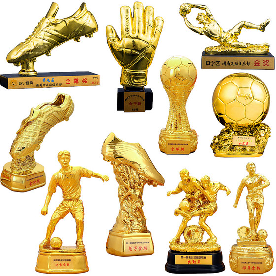 2024 high-end resin football match trophy customized golden boot shooter player mvp golden ball trophy commemorative