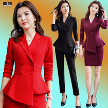  Spring 2021 long-sleeved double-breasted small suit suit asymmetrical ruffle hem slim professional wear overalls