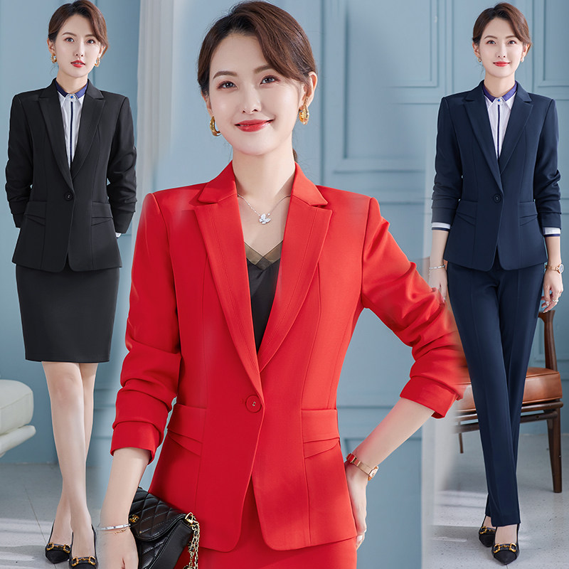 Red suit set women's new fashion work clothes suit pants temperament goddess fan coat host formal work clothes
