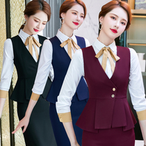 Autumn New ruffled vest womens professional wear set OL slim short horse jeweler hotel jewelry shop overalls