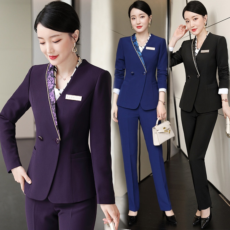 Spring new professional suit suit long-sleeved tooling gold Liufu jewelry gold shop overalls female embroidered dress