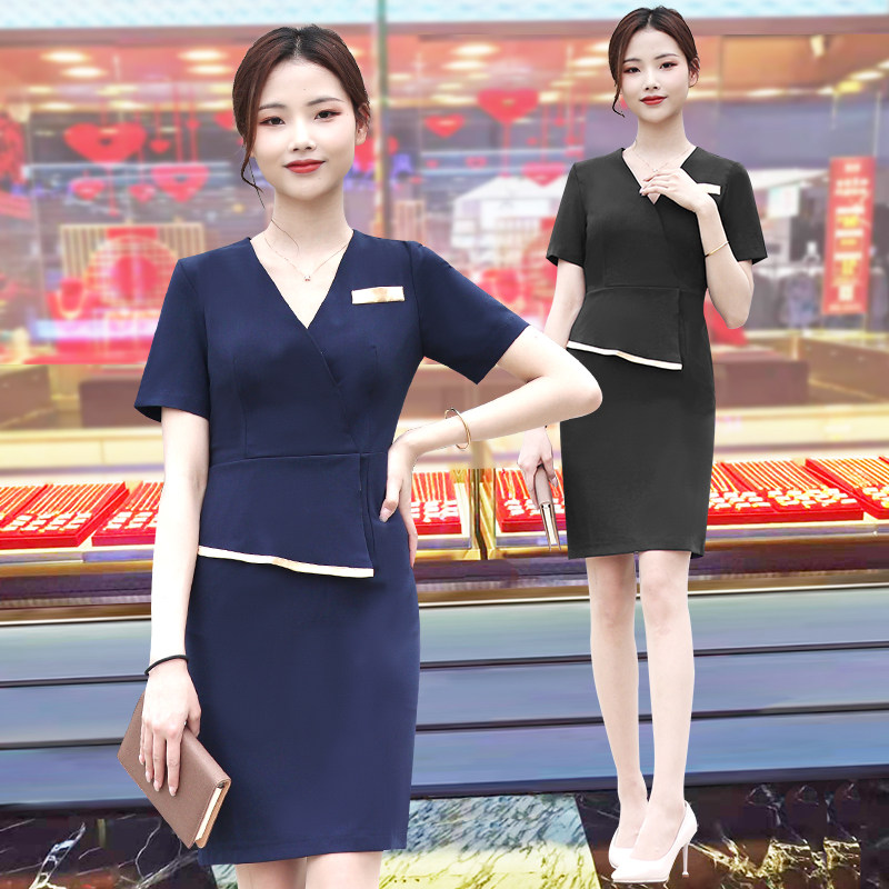 Summer short-sleeved dress thin section Jinliufu jewelry store manager shopping guide overalls beauty salon self-cultivation professional formal wear