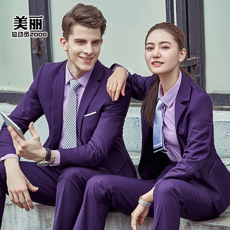 Spring and summer new men and women's same career suit fashion Temperament Poetry Lido Beauty Shop Deep Purple Suit Workwear