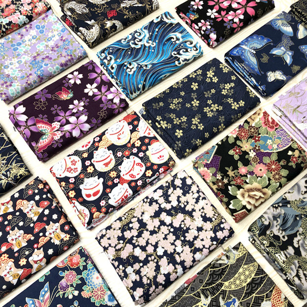 Japanese style and wind fabric handmade DIY satin bronzing cotton butterfly Qinghai Lake cherry blossom fabric