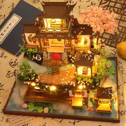 Chinese-Style DIY Cabin, Idyllic Wonderland, Ancient Architectural Villa, Handmade Model Assembly House, Birthday Gift for Men and Women