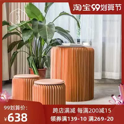 Eighteen paper table package folding storage with coffee table round stool combination economical household space Round Table