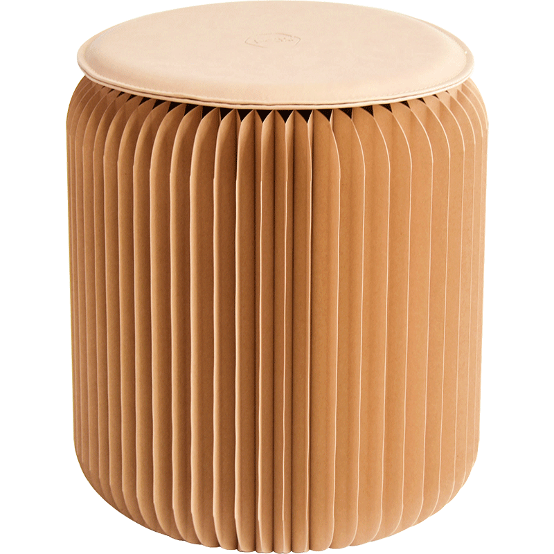 (Gift) 28cm High brown micro-paper stool with apricot leather cushion 1