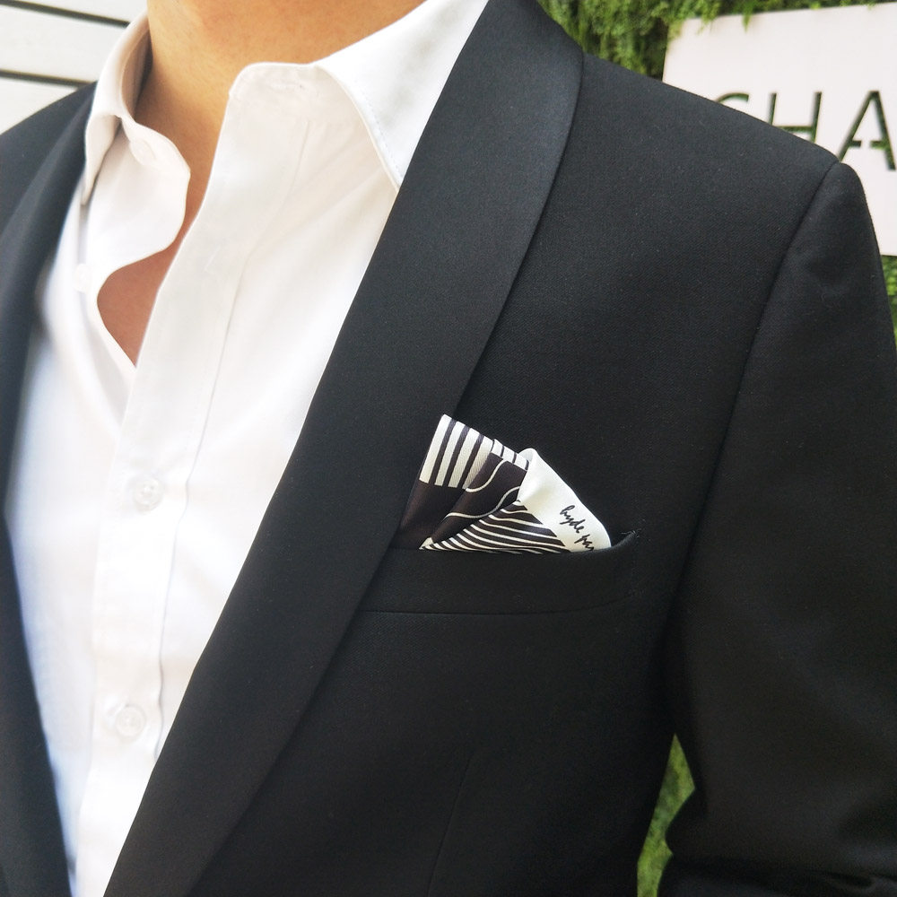 HYDE PARK ORIGINAL BLACK AND WHITE SUIT DRESS MENS SILK BREASTS TOWEL POCKET TOWEL POCKET TOWEL