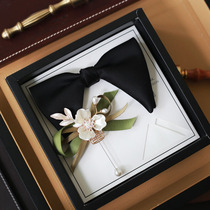 Hyde Park wedding hand gift groom groom best man pocket towel brooch set black Moren bow tie gift box