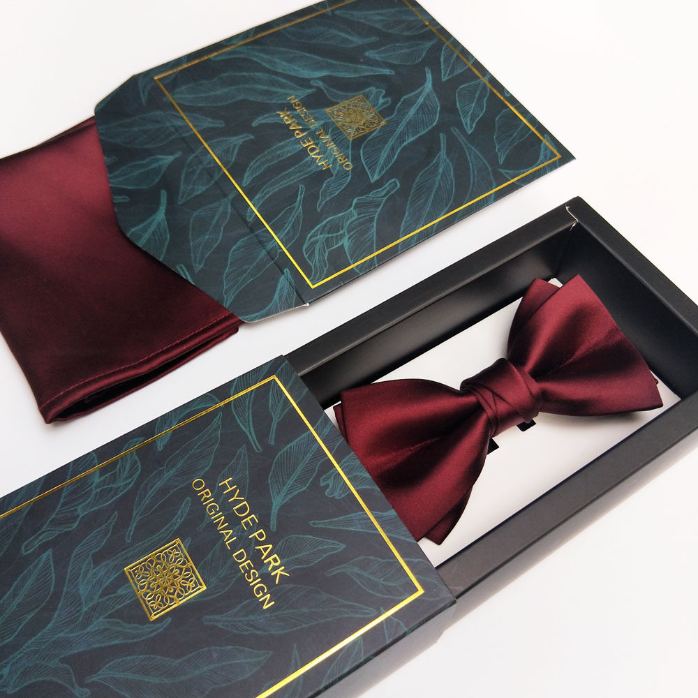Hyde Park bow tie Groom wedding dark burgundy solid color fashion trend suit men's high-end bow
