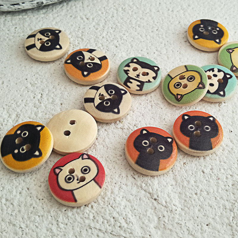 10 Cats Wood Hand Painting Ancient Wood Cartoon Button Hand Diy Accessories
