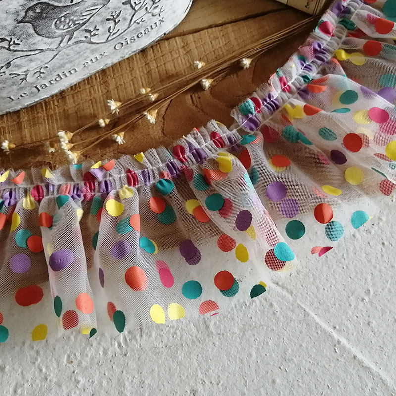 White double organ pleated lace baby dress hem collar scarf polka dots black pleated mesh lace accessories wide