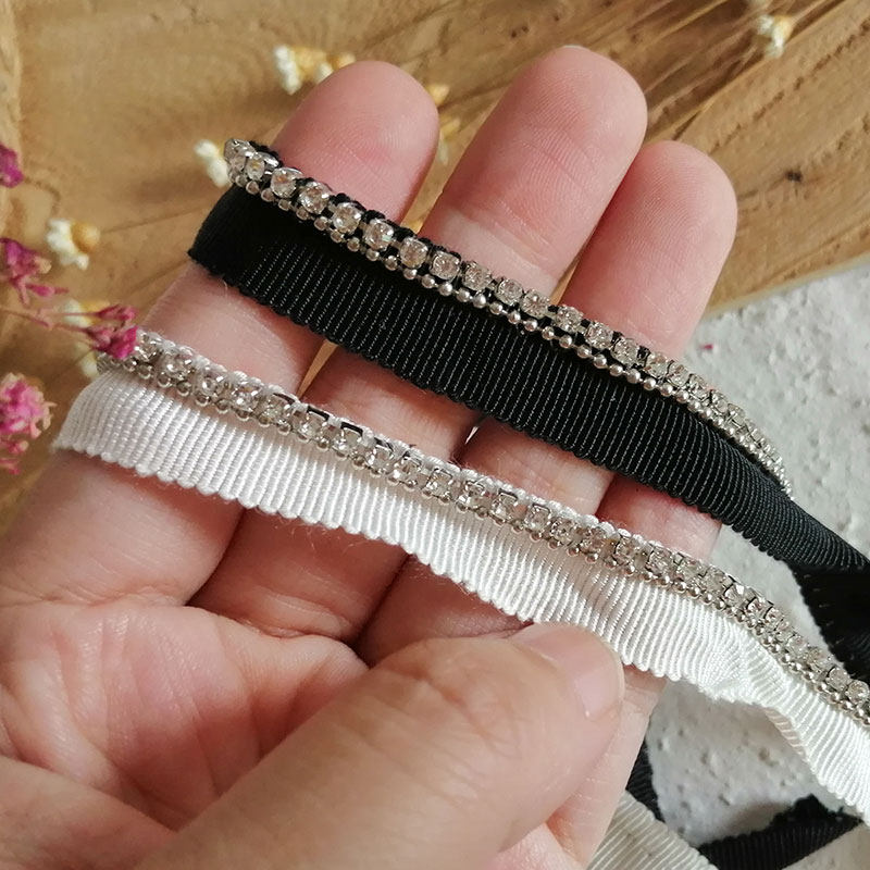 Black and white inlaid drilling water drill strip lace dress decorative edge bjd webbing single side lace accessories clothes side handmade DIY