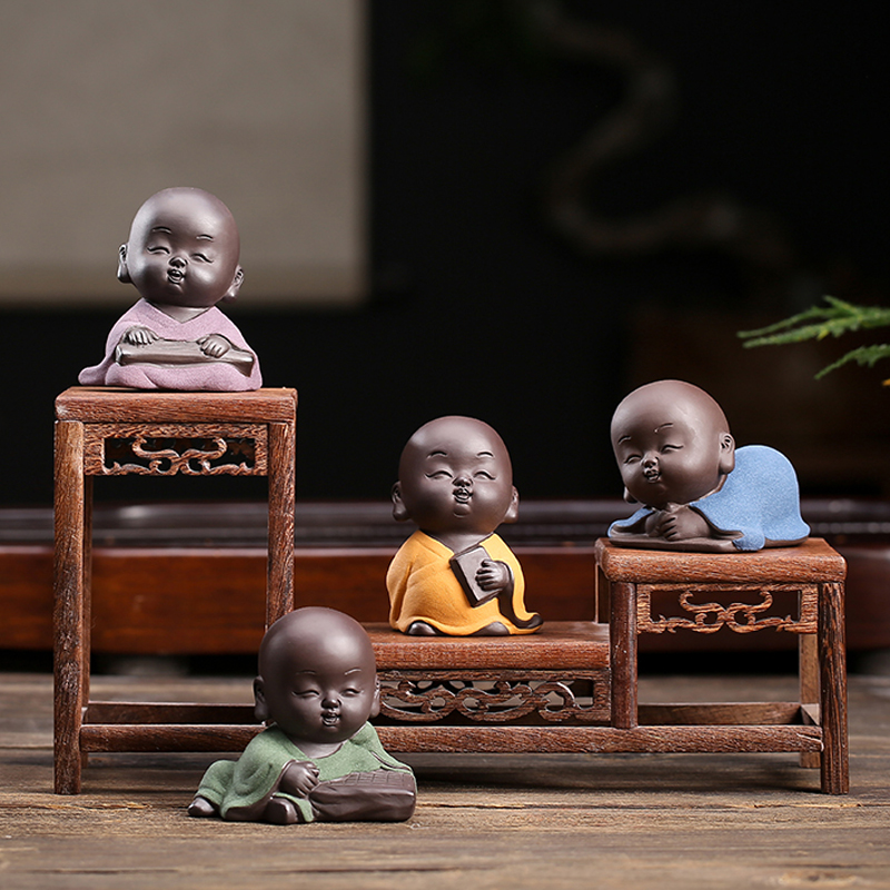 Cute little monk tea darling Purple Sand Breezable Boutique Tea Play Qin Chess Calligraphy And Calligraphy Mini Tea Road Accessories Tea Set Small Hem