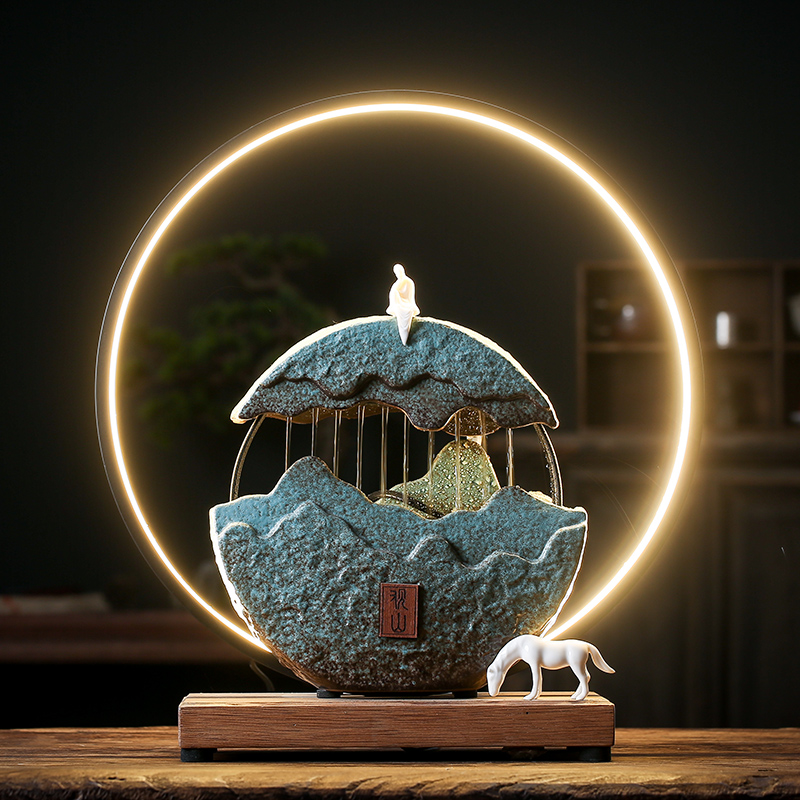 Creative with lighting Zen water device ornaments ceramic large home living room Feng Shui lucky new Chinese decorations
