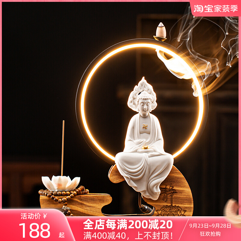 Chinese-style Zen-style backflow incense burner home indoor ceramic creative with lights for Buddha agarwood sandalwood incense burner incense plug ornaments