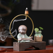 Weathered wood Zen little monk reverse incense ornaments Creative ceramic tea ceremony decoration sandalwood agarwood aromatherapy stove incense road