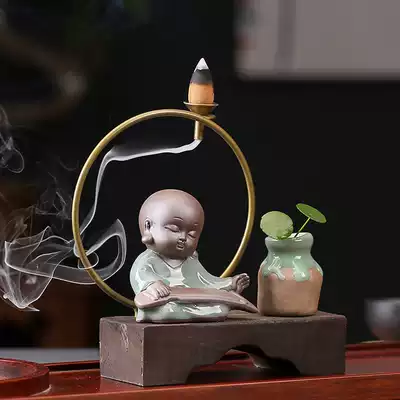 Weathered Wood Zen little monk back incense ornaments creative ceramic tea ceremony decoration sandalwood incense lavender incense road