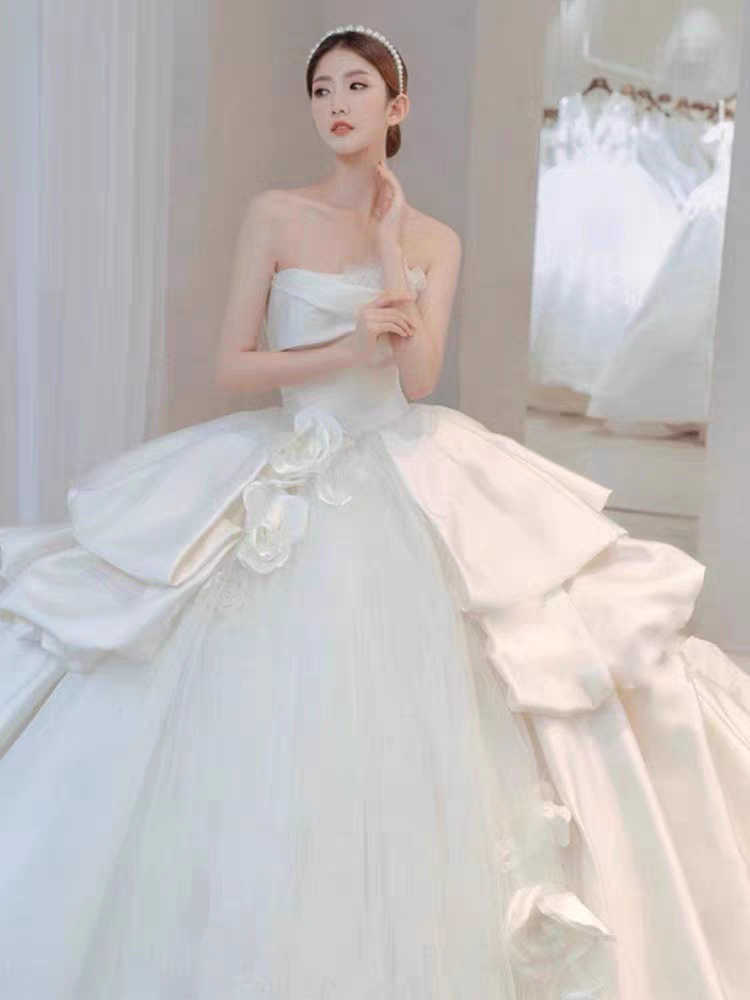 Свадебное платье, топ без лямок для невесты, изысканный стиль, открытые плечи        