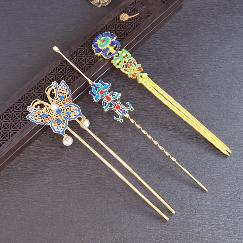 Original hairpin combination 3-piece set of fairy cloisonne hairpin daily hair hairpin Chinese style jewelry