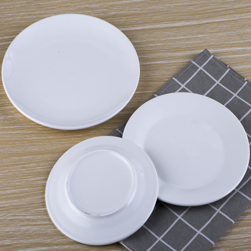 Pure White Flat Pan Shallow Dish Cake Snack Dish Western Dining Steak Round Dish Home Plate Hotel Ceramic Cutlery