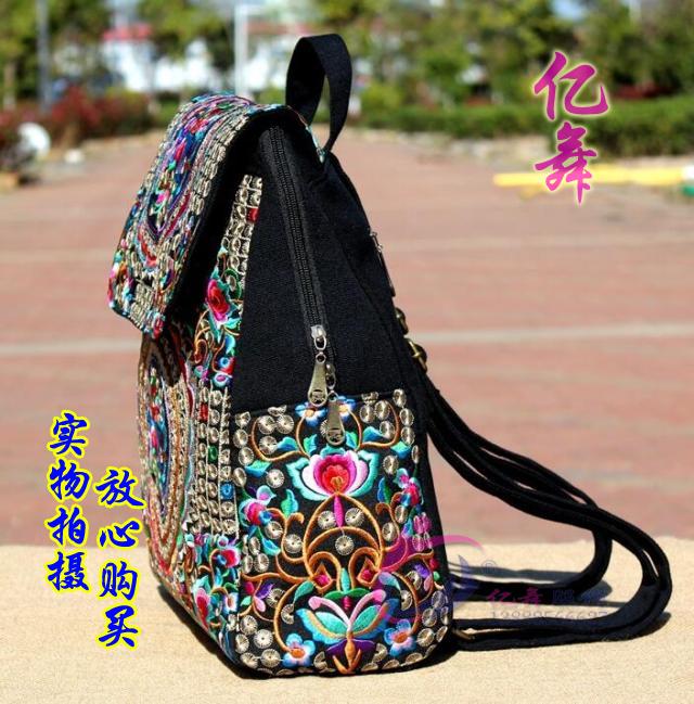 Yi Dance College Wind Canvas Thêu Hàn Quốc Ba lô Túi đeo lưng Ba lô Nữ Túi xách Vân Nam Quốc gia Túi gió - Ba lô balo trẻ em