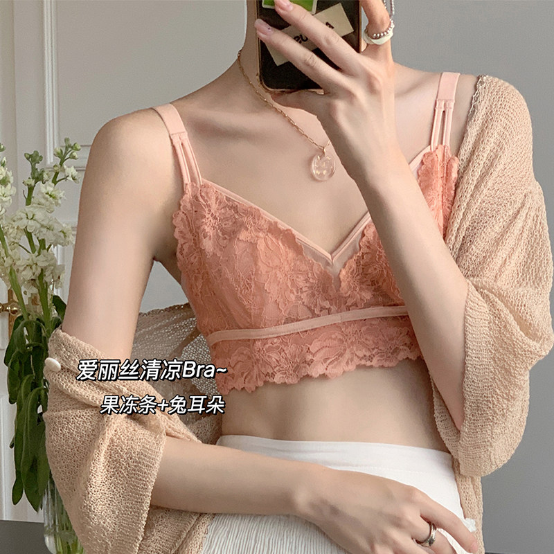 High-value ultra-thin underwear women's thin breathable big breasts small sexy lace French rabbit ears jelly bra