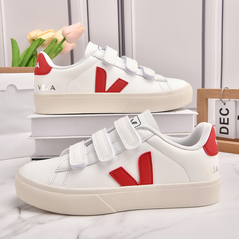 Spring and Summer New Style Youth Student Velcro White Shoes, Genuine Leather Color-Blocking Casual Sports Sneakers, Celebrity-Inspired Trendy Style
