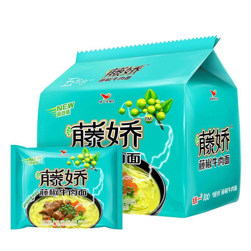 Unified Instant Noodles Rattan Jiao Rattan Pepper Beef Noodle Bag 5-in-10 packs Electric shock Pepper Hemp Instant Five-in-1 instant noodles